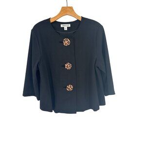 Coldwater Creek Womens Black 3/4 Sleeve jacket Leopard Buttons size large petite